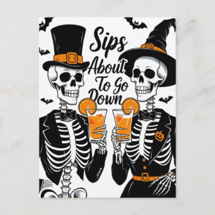 Skeleton Couple Halloween Holiday Postcard