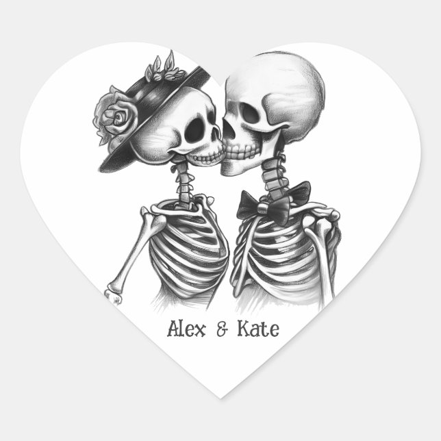 Skeleton Couple Heart Sticker (Front)