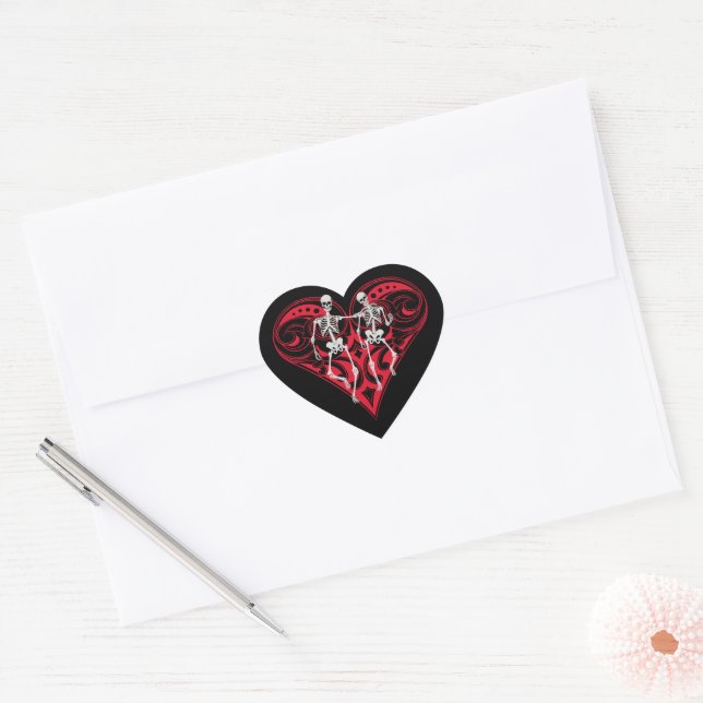 Skeleton Couple Heart Sticker (Envelope)