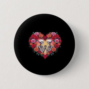 Skeleton Couple Holding Hands Inside A Heart Of Ro 2 Inch Round Button