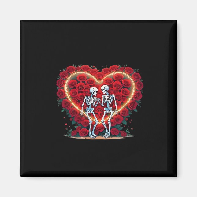 Skeleton Couple Holding Hands Inside A Heart Of Ro Magnet (Front)