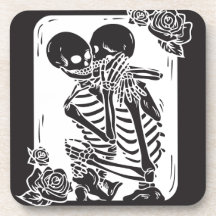 Skeleton Couple Hugging on a Coaster