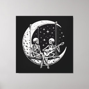 Skeleton Couple Moon Guitar Canvas Print