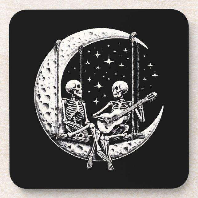 Skeleton Couple Moon Guitar Coaster (Front)
