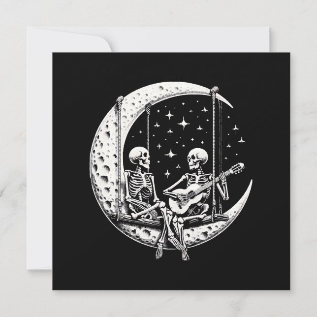 Skeleton Couple Moon Guitar Invitation (Front)