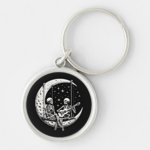 Skeleton Couple Moon Guitar Keychain
