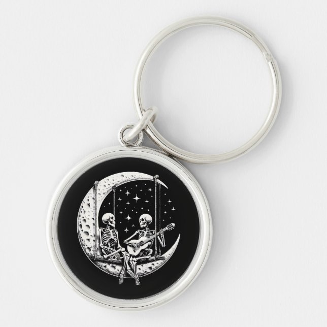 Skeleton Couple Moon Guitar Keychain (Front)