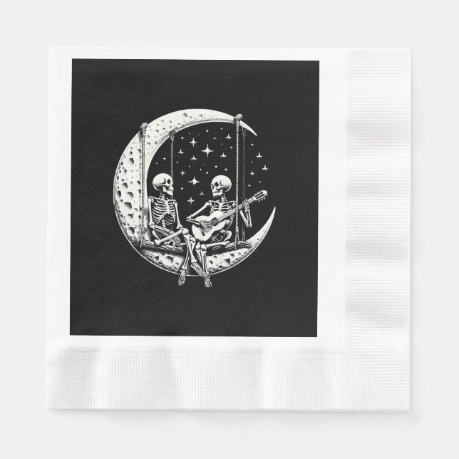 Skeleton Couple Moon Guitar Napkin (Front)