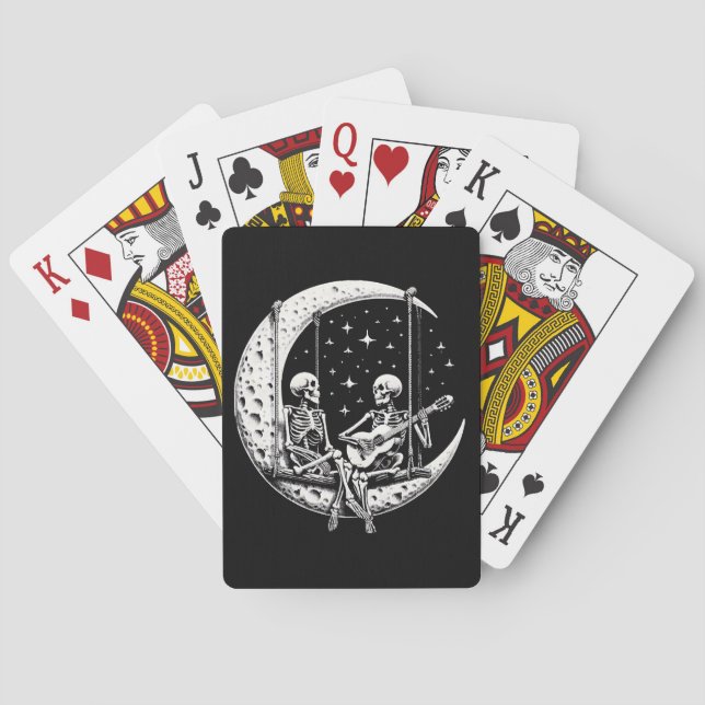 Skeleton Couple Moon Guitar Playing Cards (Back)