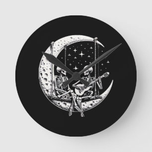 Skeleton Couple Moon Guitar Round Clock