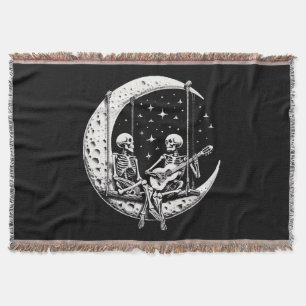 Skeleton Couple Moon Guitar Throw Blanket