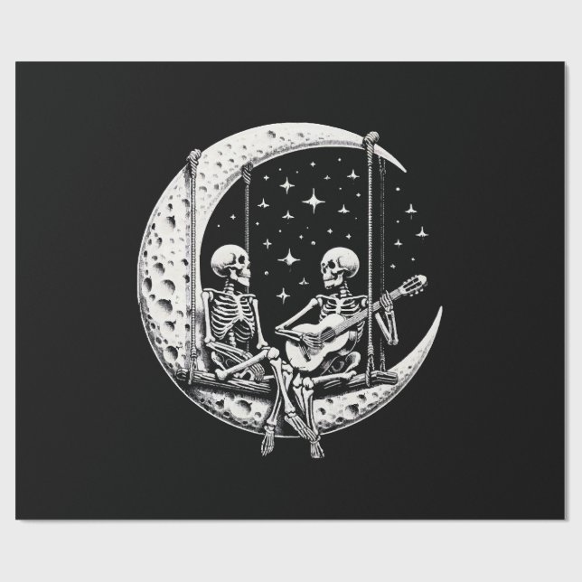 Skeleton Couple Moon Guitar Wrapping Paper (Flat)