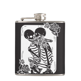 Skeleton Couple on a Hip Flask