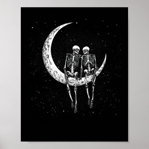 Skeleton Couple On Moon Fun Halloween Costume Men Poster