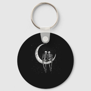 Skeleton Couple On Moon Funny Halloween Costume Me Keychain
