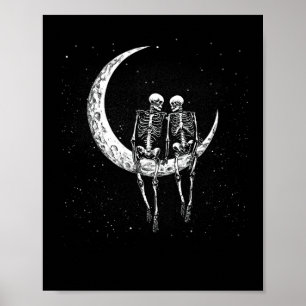 Skeleton Couple On Moon Funny Halloween Costume Me Poster