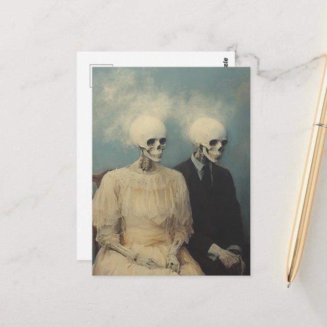 Skeleton Couple Portrait Postcard (Front/Back In Situ)