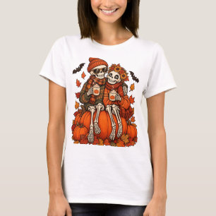 Skeleton Couple Pumpkin Spice Autumn Halloween T-Shirt