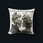 Skeleton Couple "We Decided on Forever" Pillow<br><div class="desc">Celebrate eternal love with this gothic-inspired throw pillow featuring a romantic skeleton couple and the heartfelt phrase, “We Decided on Forever.” A perfect blend of spooky and sweet, this design brings a unique touch to gothic home decor, Halloween accents, or alternative wedding gifts. Ideal for couples who embrace the darker...</div>