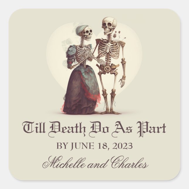 Skeleton Couple Wedding Square Sticker (Front)