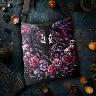 Skeleton Couple with Angel Wings Crossbody Bag