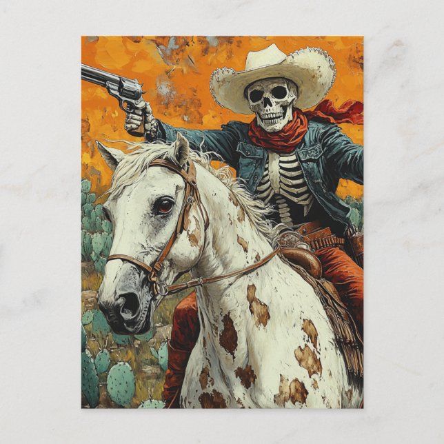 Skeleton Cowboy on a Appaloosa Horse Postcard (Front)
