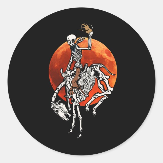 Skeleton Cowboy Riding Horse Halloween Rider Costu Classic Round Sticker (Front)