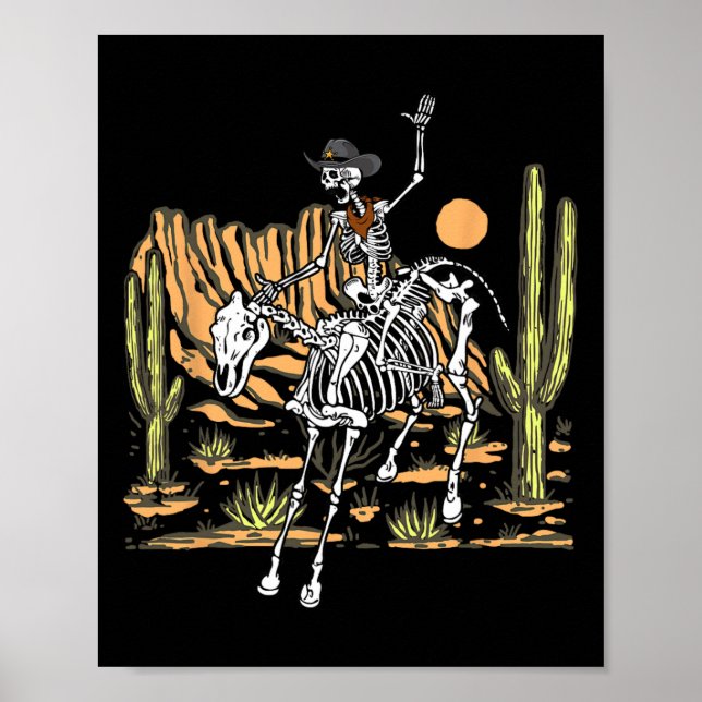 Skeleton Cowboy Riding Horse Halloween Rider Costu Poster (Front)