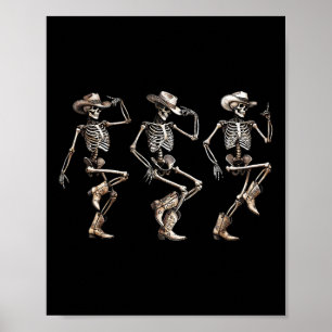 Skeleton Cowboys Line Dancing Humourous Halloween Poster