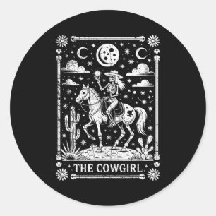 Skeleton Cowgirl Riding Horse Tarot Card Gothic Ha Classic Round Sticker