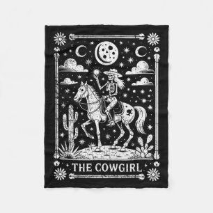 Skeleton Cowgirl Riding Horse Tarot Card Gothic Ha Fleece Blanket