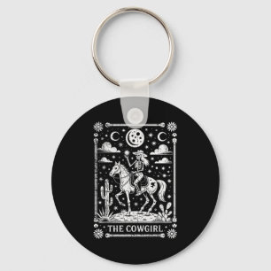 Skeleton Cowgirl Riding Horse Tarot Card Gothic Ha Keychain