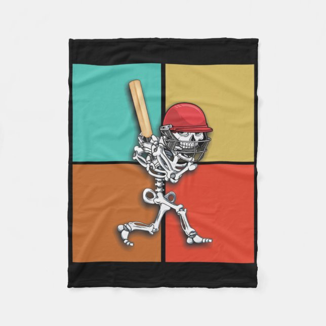 Skeleton Cricket Halloween Cricketer  Fleece Blanket (Front)