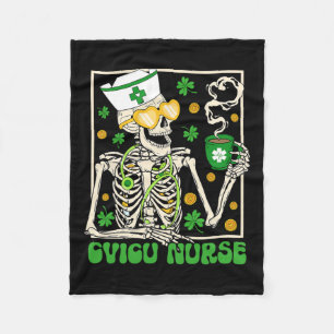 Skeleton Cvicu Nurse Coffee Shamrock St Patricks P Fleece Blanket