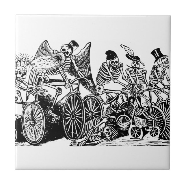 Skeleton Cyclists by José Guadalupe Posada Tile (Front)