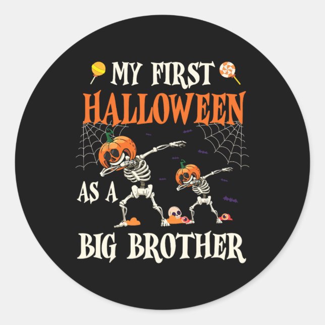 Skeleton Dabbin Together My First Halloween As A B Classic Round Sticker (Front)