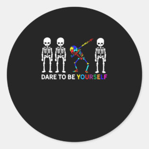 Skeleton Dabbing Autism Awareness Classic Round Sticker