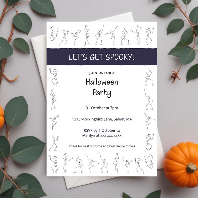 Skeleton Dance Halloween party invitation - white (Creator Uploaded)