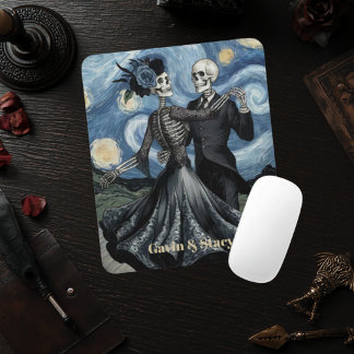 Skeleton Dance Night Sky Van Gogh Style Decoupage Mouse Pad