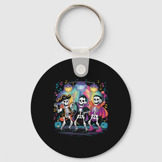 Skeleton Dance Party Spooky Halloween Celebration  Keychain (Front)