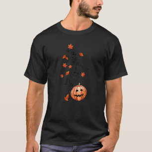 Skeleton Dance Pumkin Falling Leaf Happy Halloween T-Shirt