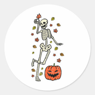 Skeleton Dance Pumpkin Halloween Costume Fall Men Classic Round Sticker