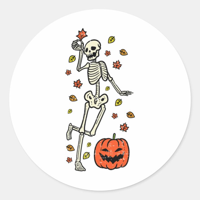 Skeleton Dance Pumpkin Halloween Costume Fall Men  Classic Round Sticker (Front)