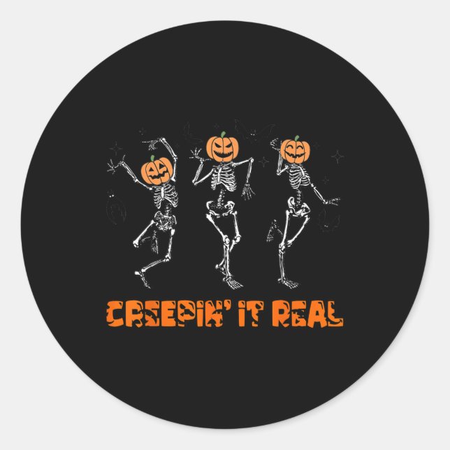 Skeleton Dancing Creeping It Real Halloween Funny  Classic Round Sticker (Front)