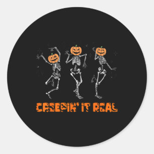 Skeleton Dancing Creeping It Real Halloween Funny Classic Round Sticker