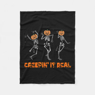 Skeleton Dancing Creeping It Real Halloween Funny  Fleece Blanket