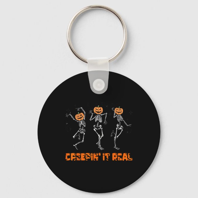 Skeleton Dancing Creeping It Real Halloween Funny  Keychain (Front)