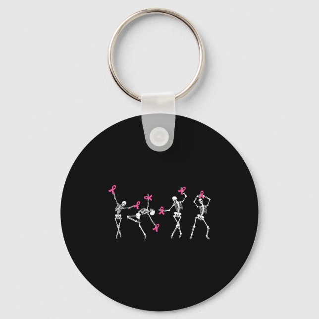 Skeleton Dancing Nk Ribbon Breast Cancer Awareness Keychain (Front)