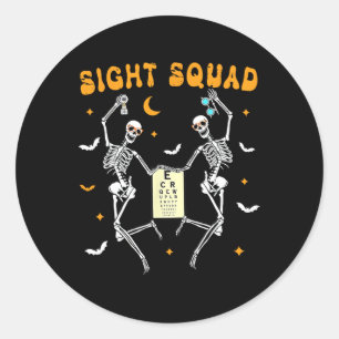 Skeleton Dancing Sight Squad Halloween Optometrist Classic Round Sticker