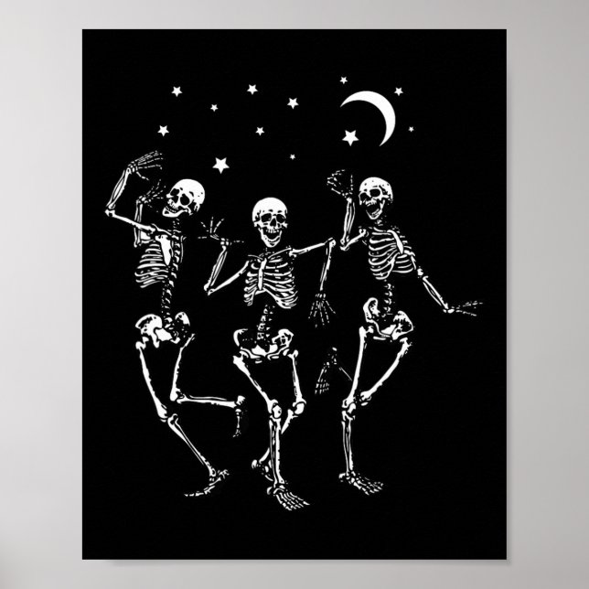 Skeleton Dancing Under The Moon Funny Happy Hallow Poster (Front)